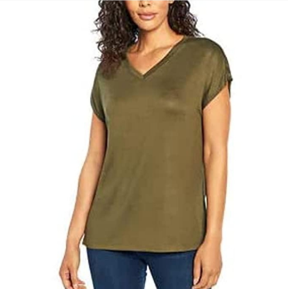 Orvis Women's Olive Short Sleeve V-Neck Tunic Knit Top - Picture 1 of 7